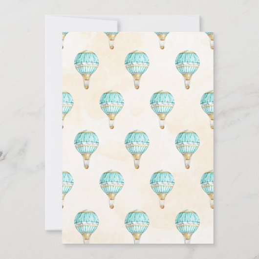 ホットエアバルーンターコイズ金ゴールドイエローアクア 招待状 (裏面)