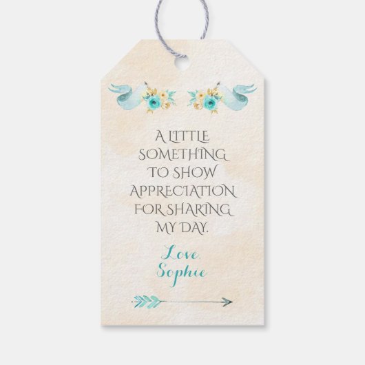 ホットエアバルーンターコイズ金ゴールドイエローローズアロー ギフトタグ (裏面)