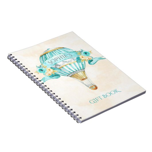 ホットエアバルーンターコイズ金ゴールドイエローローズギフト ノートブック (右側)