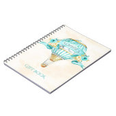 ホットエアバルーンターコイズ金ゴールドイエローローズギフト ノートブック (左側)