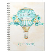 ホットエアバルーンターコイズ金ゴールドイエローローズギフト ノートブック (正面)