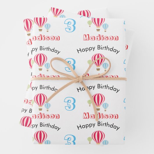 ホットエアバルーンデザイン誕生日名前をカスタムする ラッピングペーパーシート (インサイチュ)