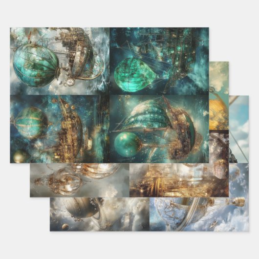 ホットエアバルーンデザイン&スチームパンク ラッピングペーパーシート (セット)