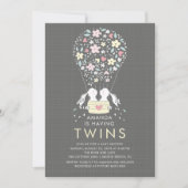 ホットエアバルーンバニーツインズベビーシャワー招待状 招待状 (正面)