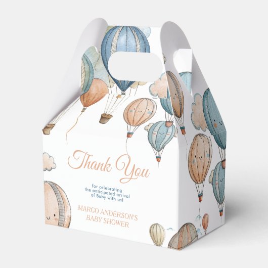 ホットエアバルーンパステルボーイトラベル赤ちゃんシャワー フェイバーボックス (正面サイド)
