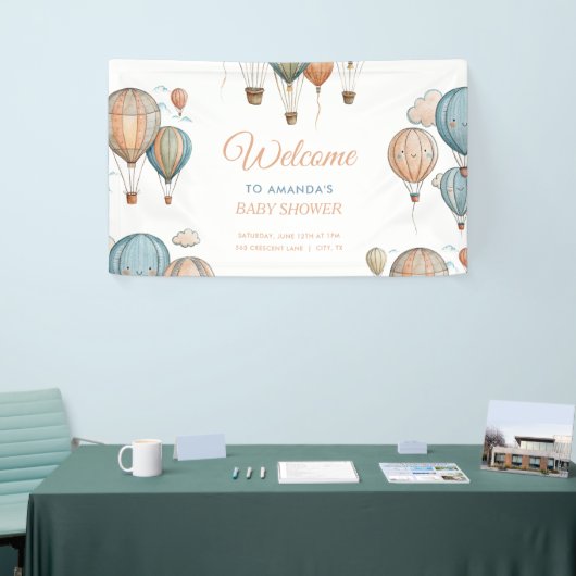 ホットエアバルーンパステルボーイトラベル赤ちゃんシャワー 横断幕 (トレードショー)