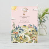 ホットエアバルーンビレッジピンクガールベビーシャワー 招待状 (スタンド正面)