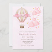 ホットエアバルーンピンクの女の子エレガント赤ちゃんシャワー 招待状 (正面)