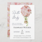 ホットエアバルーンピンクフローラベビーシャワー 招待状 (正面/裏面)