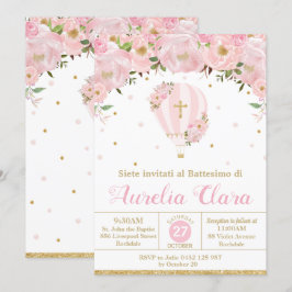 ホットエアバルーンピンクフローラ洗礼《キリスト教》洗礼式や命名式 招待状