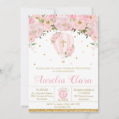 ホットエアバルーンピンクフローラ洗礼《キリスト教》洗礼式や命名式 招待状 (正面)