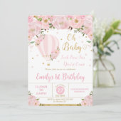 ホットエアバルーンピンクフローラ花1st誕生日 招待状 (スタンド正面)