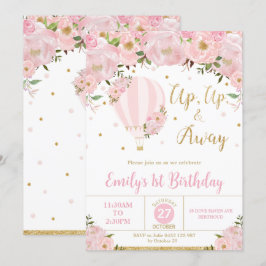 ホットエアバルーンピンクフローラ花1st誕生日 招待状