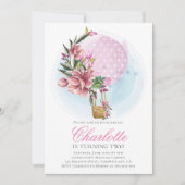 ホットエアバルーンピンクフローラ誕生日 招待状 (正面)