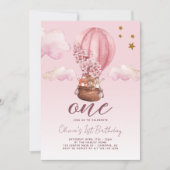 ホットエアバルーンピンクフローラ1st誕生日 招待状 (正面)