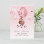 ホットエアバルーンピンクフローラ1st誕生日 招待状 (スタンド正面)