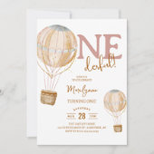 ホットエアバルーンピンクボホ1st誕生日 招待状 (正面)