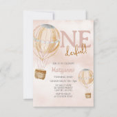 ホットエアバルーンピンクボホ1st誕生日 招待状 (正面)