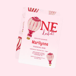 ホットエアバルーンピンクレッド1st誕生日 招待状