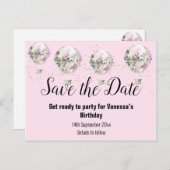 ホットエアバルーンピンク日付保存 案内ポストカード (正面/裏面)