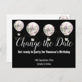 ホットエアバルーンピンク日付変更ブラック 案内ポストカード (正面/裏面)