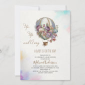 ホットエアバルーンピンク薄紫雲の水カラーベビーs 招待状 (正面)