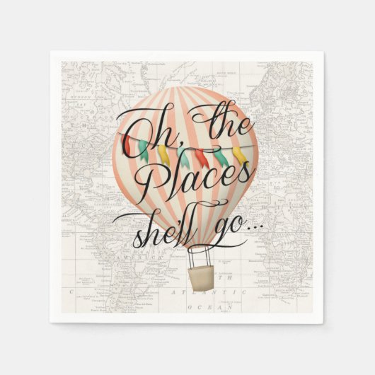 ホットエアバルーンピンク赤ちゃんシャワーナプキン スタンダードカクテルナプキン (正面)