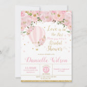 ホットエアバルーンピンク赤面フローラブライダルシャワー 招待状 (正面)