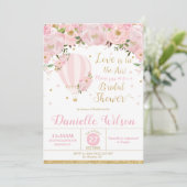 ホットエアバルーンピンク赤面フローラブライダルシャワー 招待状 (スタンド正面)