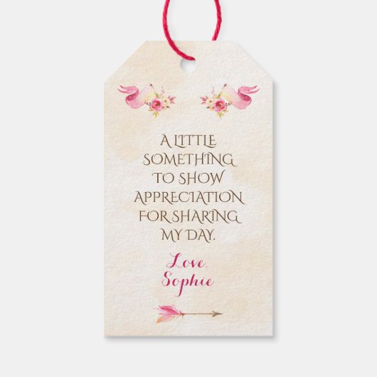 ホットエアバルーンピンク金ゴールドイエローローズアロー ギフトタグ (裏面)