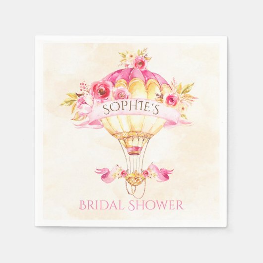 ホットエアバルーンピンク金ゴールドイエローローズ スタンダードカクテルナプキン (正面)