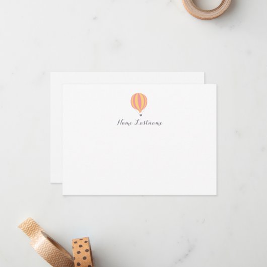 ホットエアバルーンピンク黄色カスタム文房具 ノートカード (正面/裏面インサイチュ)