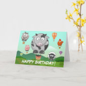 ホットエアバルーンファームアニマルズ子供の誕生日 カード (黄色い花)
