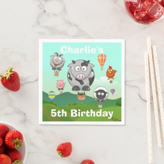 ホットエアバルーンファーム動物カスタム誕生日 スタンダードカクテルナプキン (インサイチュ)