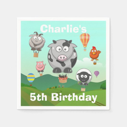 ホットエアバルーンファーム動物カスタム誕生日 スタンダードカクテルナプキン (正面)
