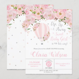ホットエアバルーンフローラベビーシャワーガールシルバー 招待状