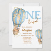 ホットエアバルーンブルーボホ1st誕生日招待状 招待状 (正面)