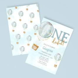 ホットエアバルーンブルー1st誕生日招待状 招待状