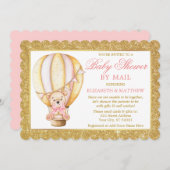 ホットエアバルーンベアグリッターピンクシャワーbyメール 招待状 (正面/裏面)