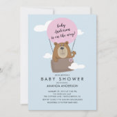 ホットエアバルーンベアーガールズベビーシャワー招待状 招待状 (正面)