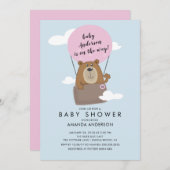 ホットエアバルーンベアーガールズベビーシャワー招待状 招待状 (正面/裏面)