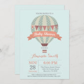 ホットエアバルーンベビーシャワー招待状ピンク 招待状 (正面/裏面)