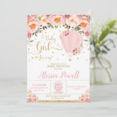 ホットエアバルーンベビーシャワー赤面フローラベビーガール 招待状 (スタンド正面)