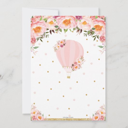 ホットエアバルーンベビーシャワー赤面フローラベビーガール 招待状 (裏面)