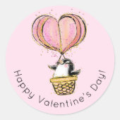 ホットエアバルーンペンギンハッピーバレンタインデー ラウンドシール (正面)