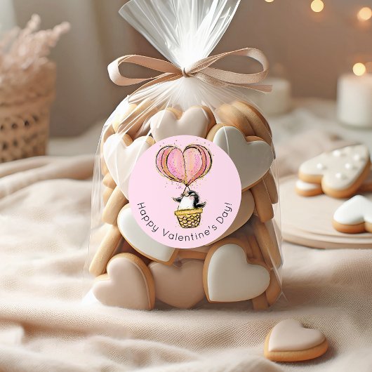 ホットエアバルーンペンギンハッピーバレンタインデー ラウンドシール