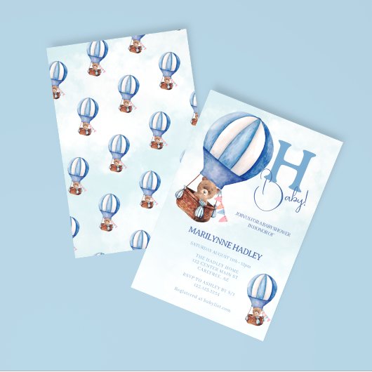 ホットエアバルーンボホブルーベビーシャワー 招待状