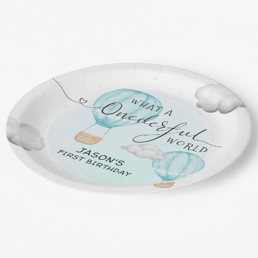 ホットエアバルーンボーイズ最初の誕生日 ペーパープレート (アングル)