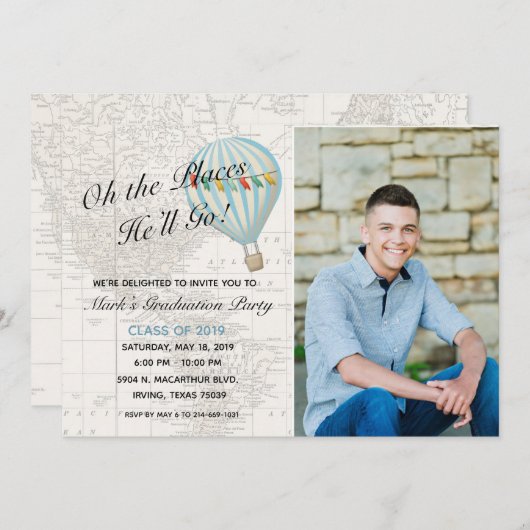 ホットエアバルーンボーイ卒業招待状 招待状 (正面/裏面)