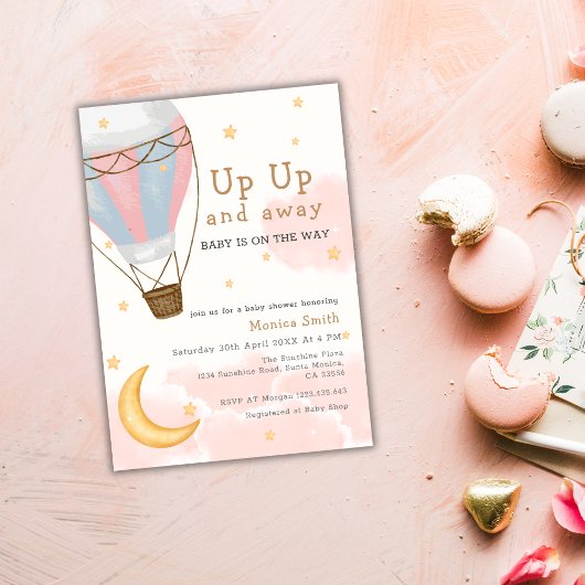 ホットエアバルーンムーンスターズ女の子ベビーシャワー 招待状